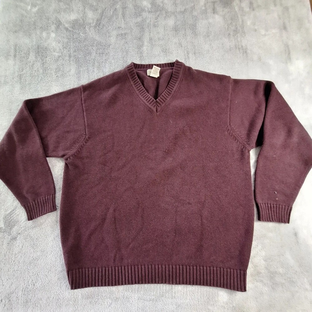 L.L. Bean Sweater Mens XL Red V Neck Cotton Knit Pullover Classic Solid Thailand